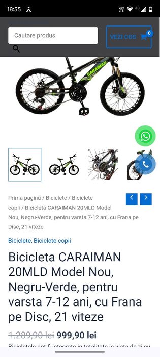 Giant Caraiman 20"frâne disc 21 viteze 7 și 12 ani.
