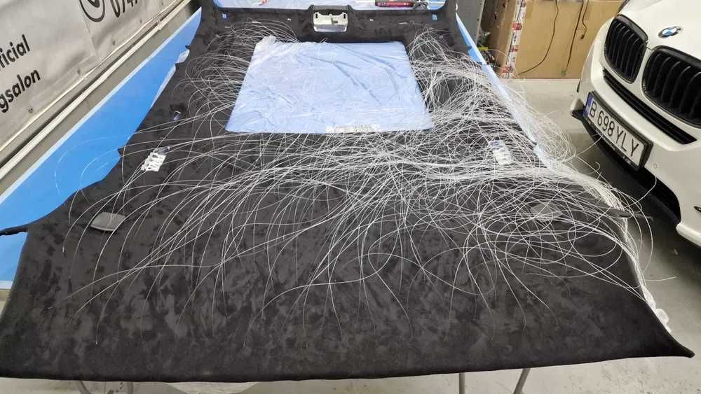 Retapitare plafon Ford textil/alcantara gri/negru/bej + lumini plafon