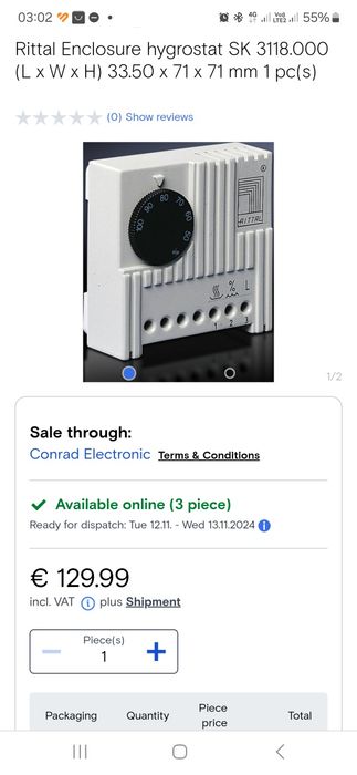 Hygrostat Rittal SK 3118.000 control umiditate hidrostat