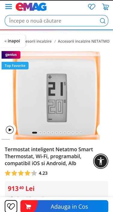 Termostat inteligent Netatmo Smart Thermostat, Wi-Fi, SIGILAT