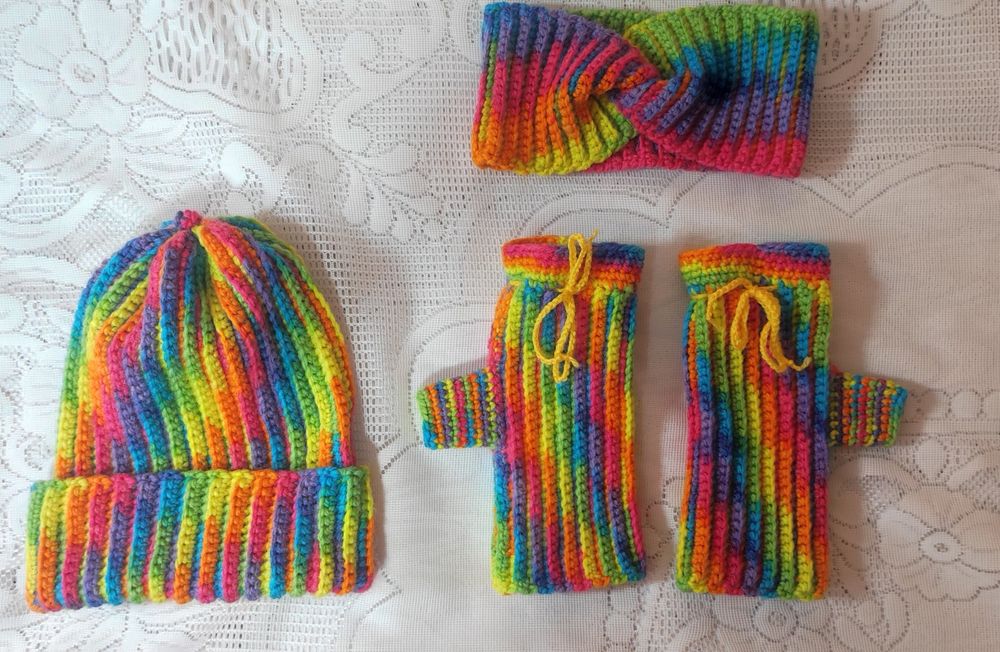 Комплект, лот, шапка, лента за глава, ръкавици без пръсти, нов