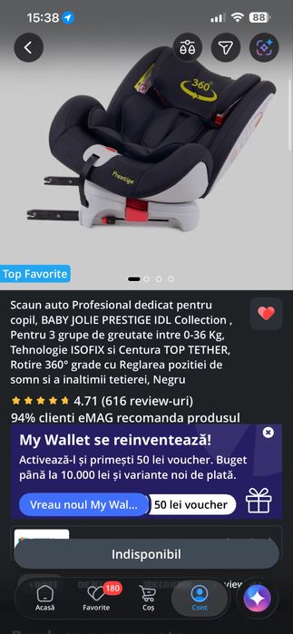 Scaun auto Baby Jolie Prestige IDL, ISOFIX, Rotire 360°, 0-36 Kg, Negru