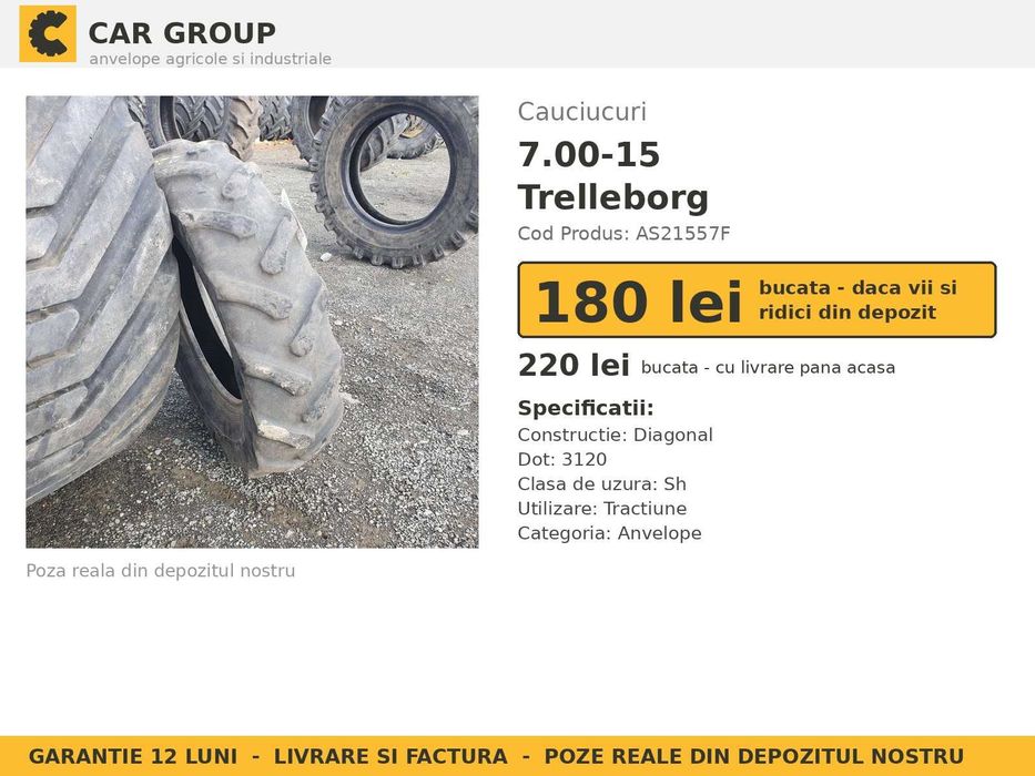 Cauciucuri Anvelope 7.00-15 7.00 15 700-15 7.00x15 70015 Trelleborg Incarcator Buldo si Industrial SH Second Hand OCAZIE Oferta Pret Bun Reducere