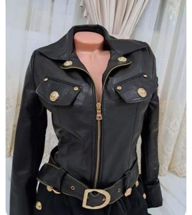 Geacă damă Balmain piele naturală 100%,logo metalic/Italia