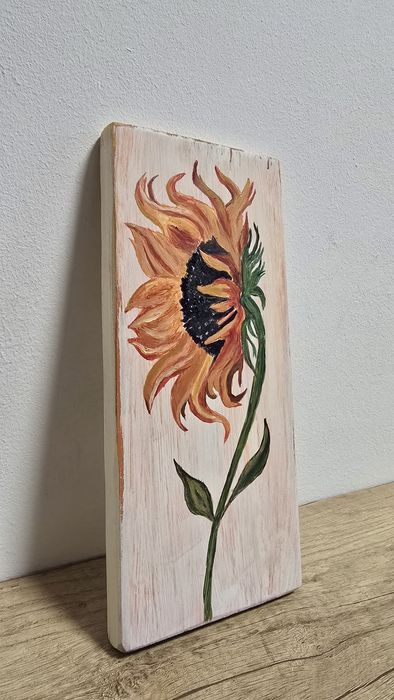 Floarea Soarelui - Pictură pe Lemn - Decor Rustic/Boho Unicat