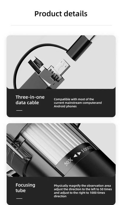 Дигитален Електронен Микроскоп 1600X LED лупа