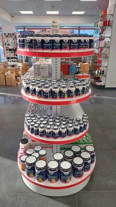 Търговско оборудване за дрогерия, аптека, био магазин, Метални Стелажи