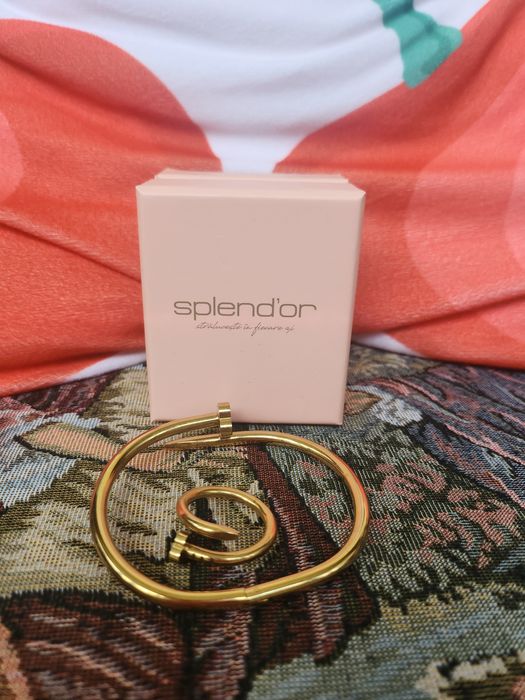 Set model CARTIER inel si bratara otel inoxidabil placat aur 18K