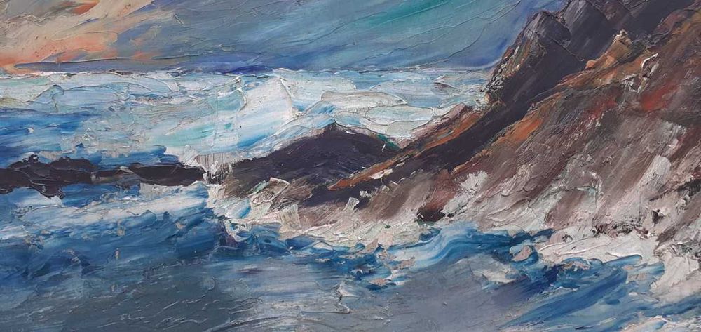 Tablou vechi - stanci in Bretania - semnat I. Isac