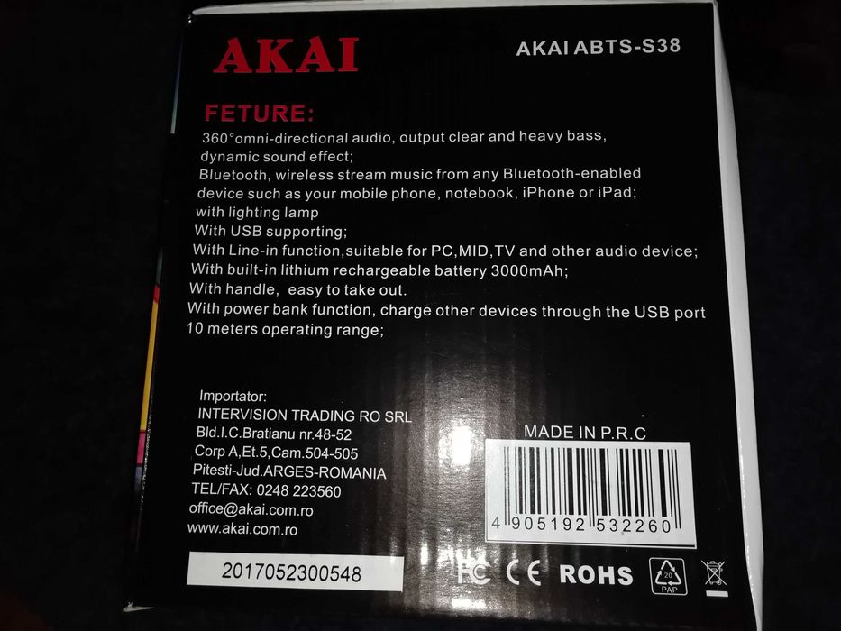 Boxă akai abts 38 cu led