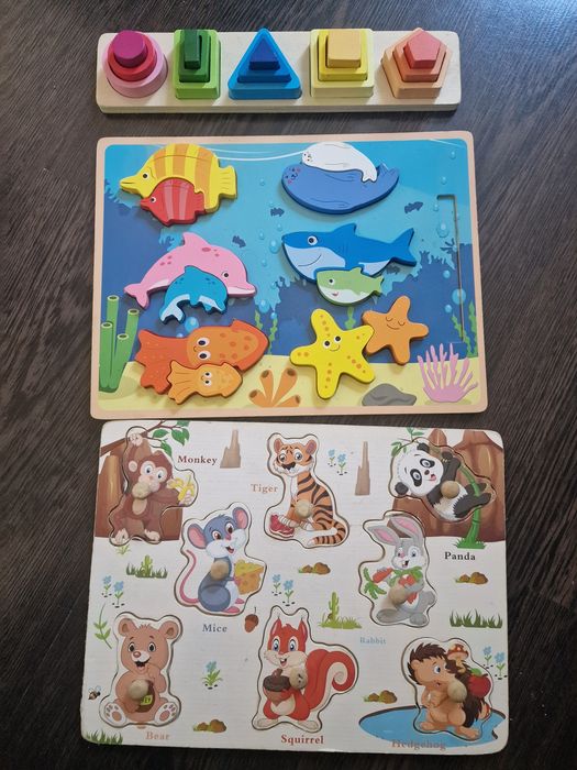 Запазени дървени играчки + карти Clever book за възраст 1-3г.