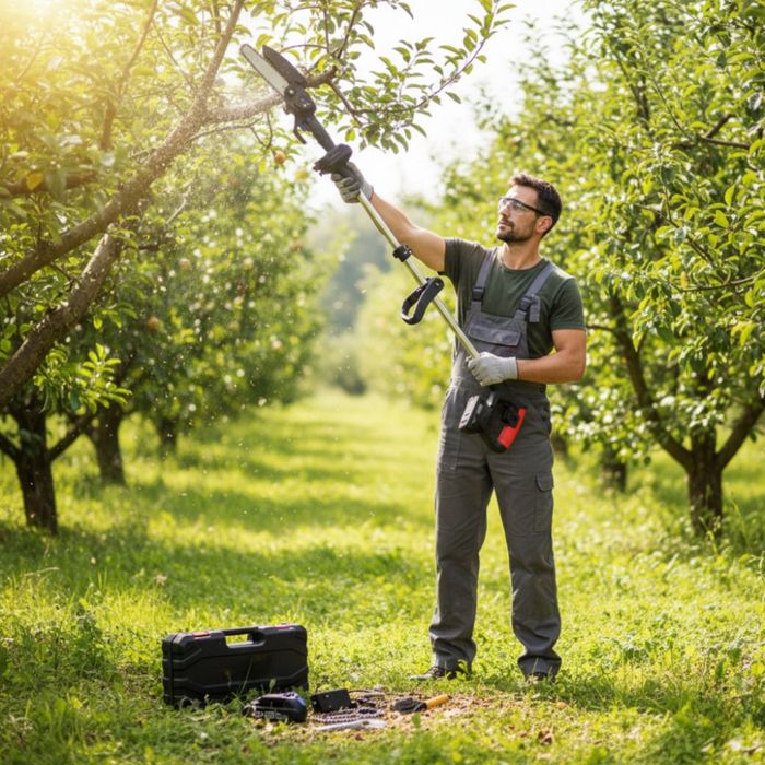 Акумулаторен мини верижен трион с телескопичен прът 21V – комплект за