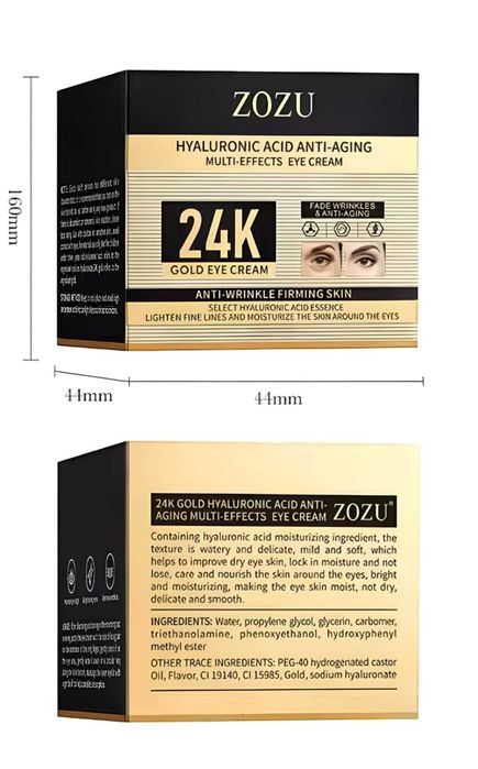 Cremă pentru ochi cu acid hialuronic și Aur de 24K Anti-aging
