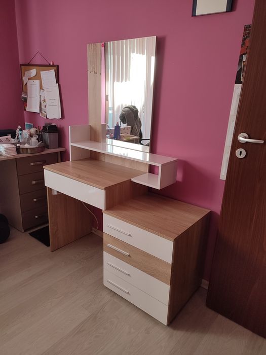 Тоалетка, дъб сонома+бял гланц