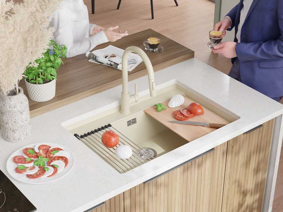 Бежова кухненска мивка за вграждане под плот Берген 80 Low 760x530 мм