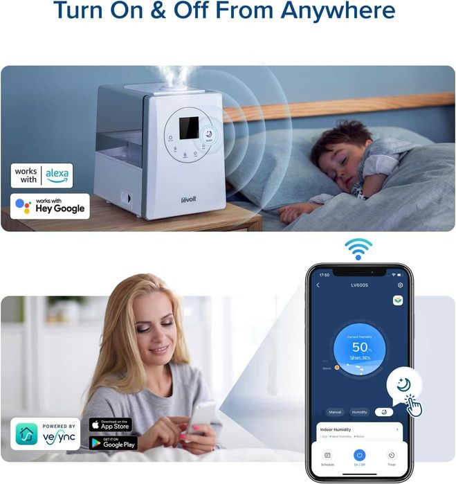 Смарт Овлажнител Levoit LV600S - Топла и Студена пара (6 Литра)