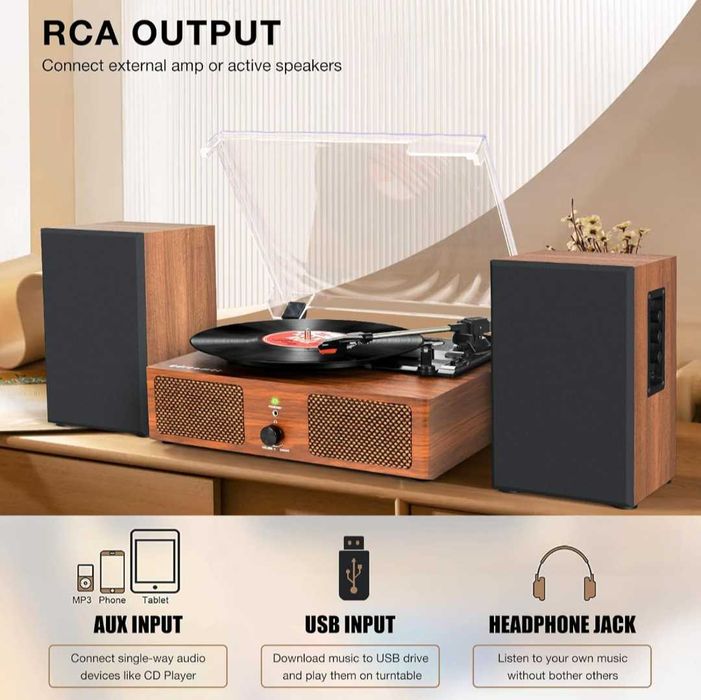 Bluetooth Грамофон за винилови плочи вградени говорители USB вход