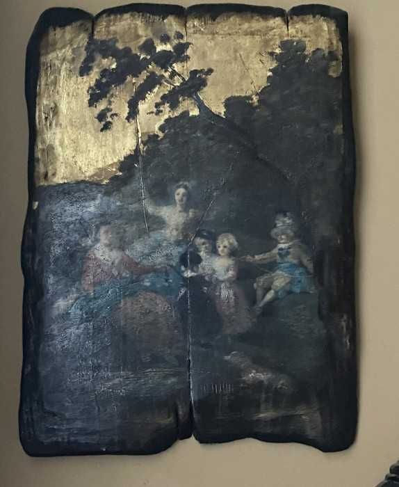 Deosebit pictura-ulei pe lemn-foarte veche-Scena galanta-Franta