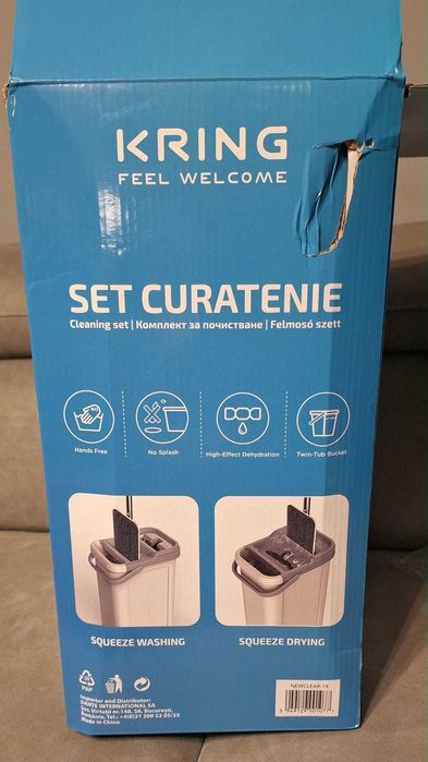 Set de curatenie Kring New Clear, 7.5L, galeata doua compartimente