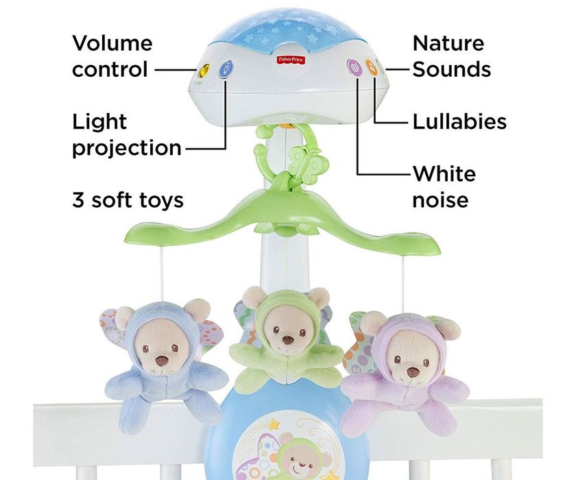 Музикална въртележка за легло Fisher Price, мечета-пеперуди