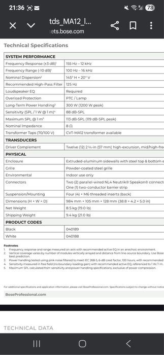 Bose Panaray MA12  professional speakers