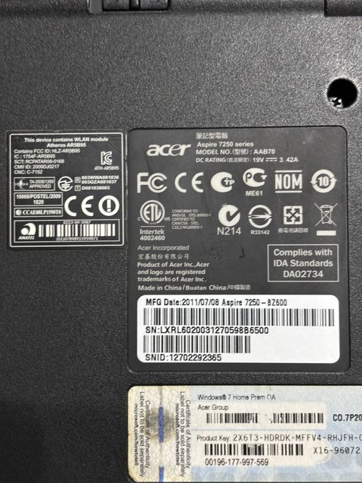Ноутбук Aspire Acer 7250