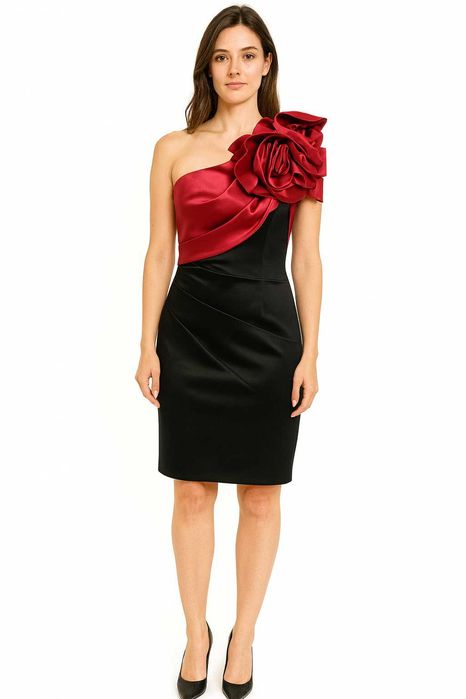 Червена и черна сатенена рокля с едно рамо – Karen Millen