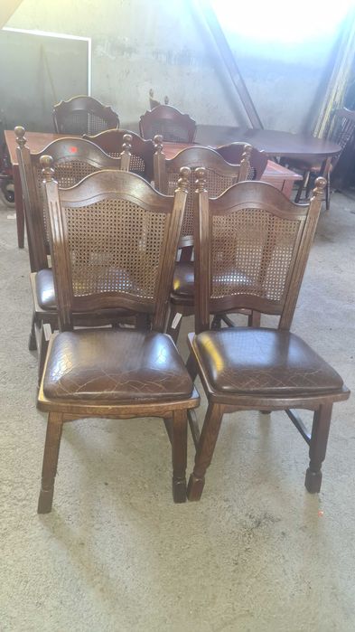 дървен стол с ратан и кожа внос от Европа