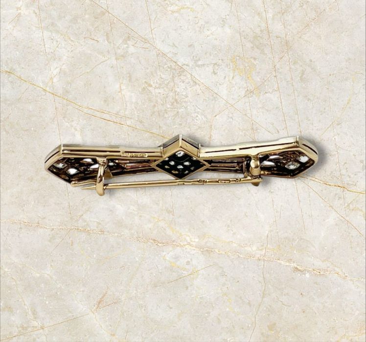 Антикварна брошка Арт Деко – 1.73 ct естествени диаманти, 14К злато и сребро