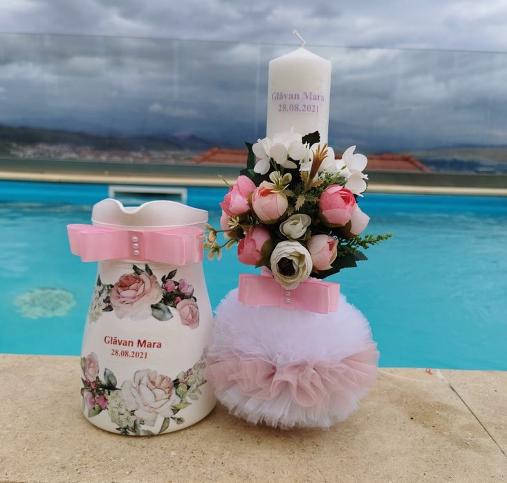 Lumanare botez. Carafa botez. Cutie pentru par