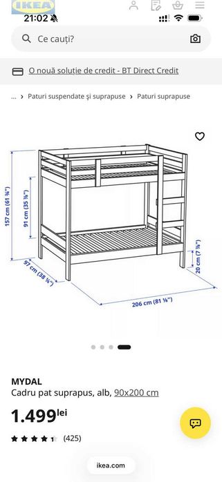 Pat etajat MYDAL alb IKEA pentru copii (complet, demontat) + 2 saltele IKEA 90 x 200 cm