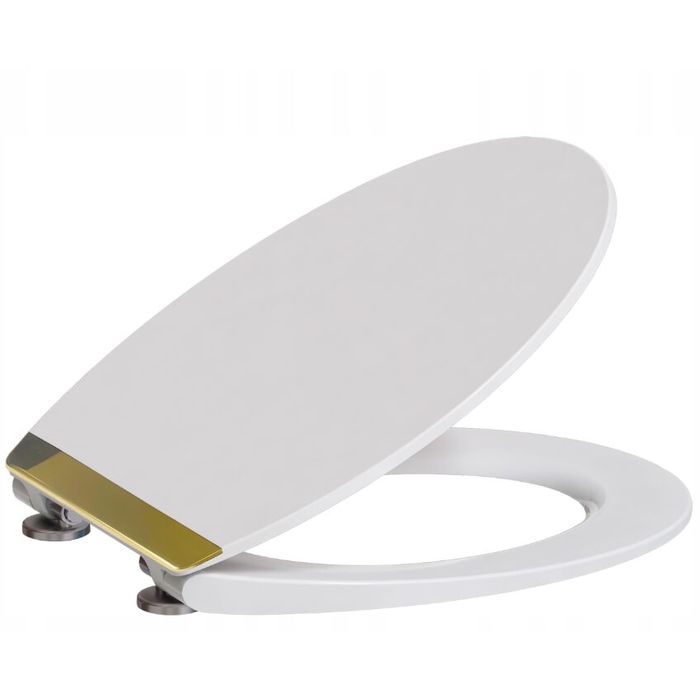 Capac de WC alb-auriu, inchidere silentioasa, duroplast, 37,5x42