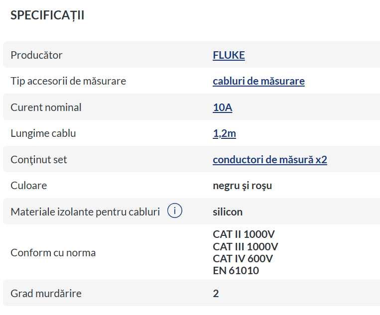 Cabluri Fluke TL175E de măsurare pentru multimetru