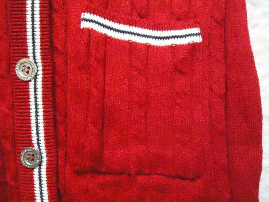 Cardigan lung tricotat dama 7 nasturi metalici 2 buzunare rosu jacheta