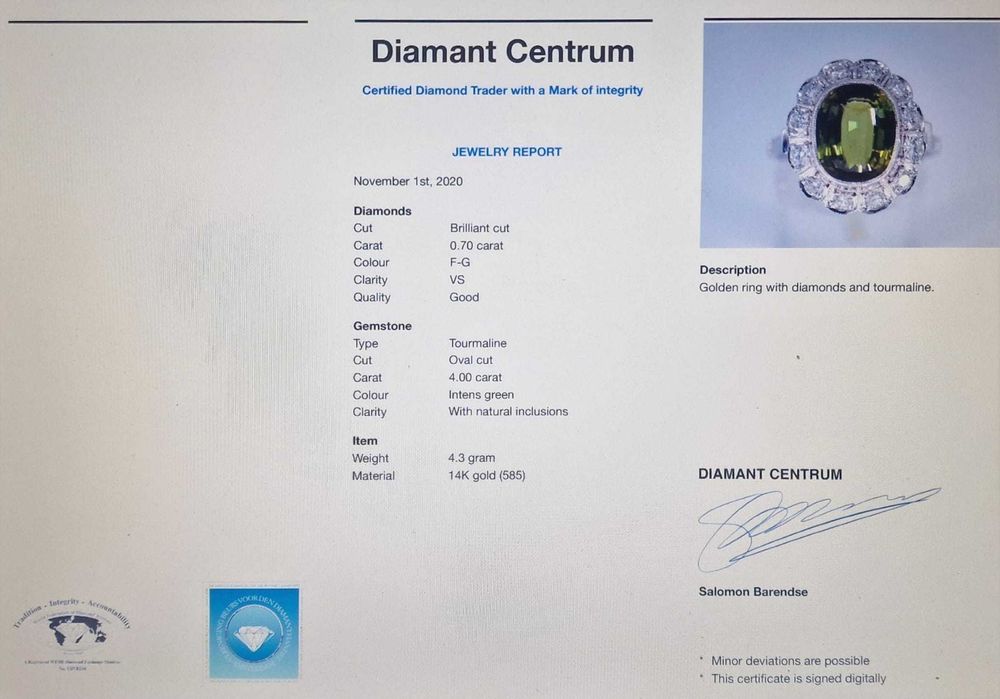 Inel cu diamant din aur alb si Turmalină