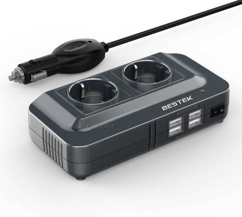 Инвертор 200W 11-15V DC 220-240V AC 4USB две гнезда контакт BESTEK TUV