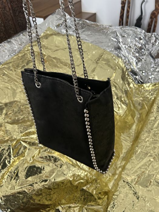 Geanta Zara din piele naturala ,lant metalic si nituri