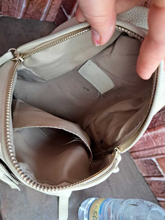 дамска раница,кожена,чанта-естествена кожа,бежово,слонова кост