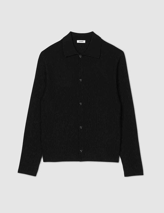Sandro, Cămașă de lână din tricot reiat, Negru, M