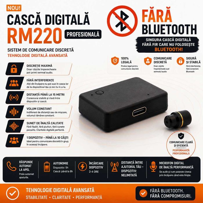 Casca de copiat Profesionala | Fara Bluetooth - Nedetectabila | Fara Fsssss/Piuituri - Casti copiat