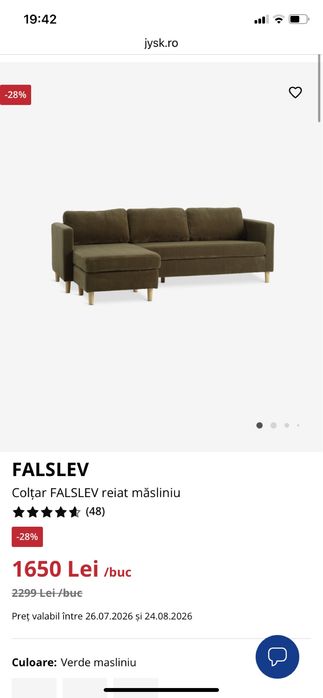 Colțar FALSLEV reiat măsliniu - Jysk