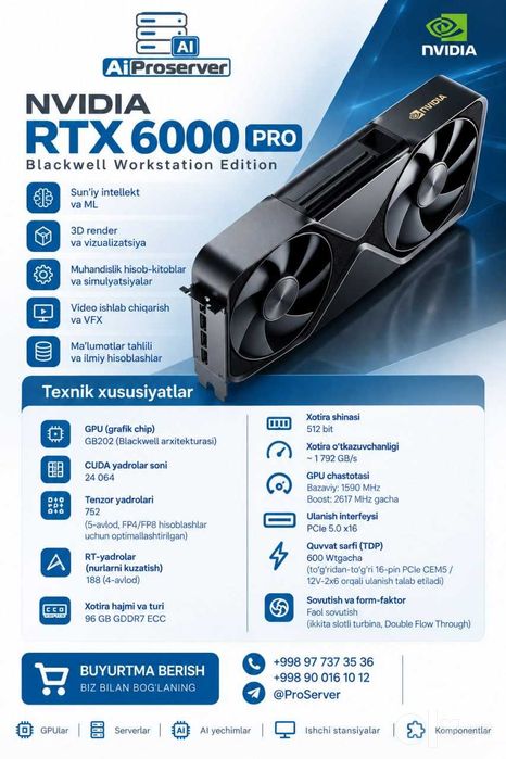NVIDIA RTX PRO 6000 Blackwell Workstation Edition — 96GB