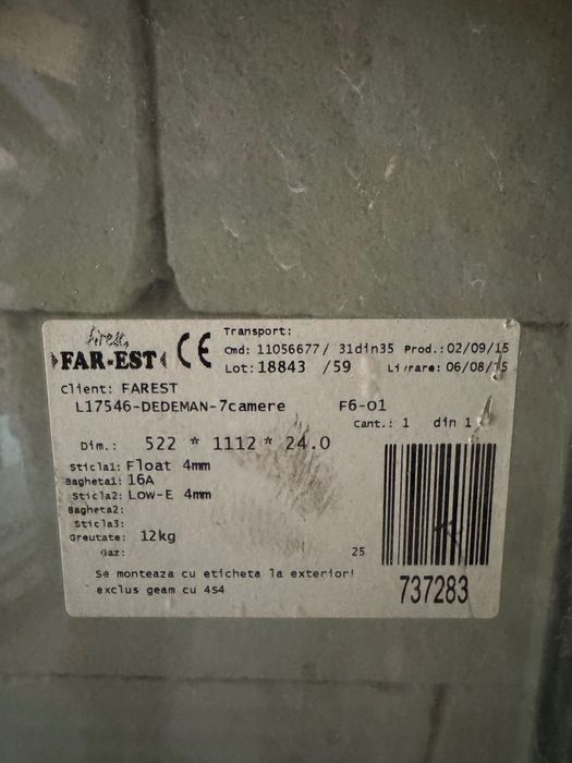 Fereastră PVC cu geam termopan Low-E – 522 × 1112 mm