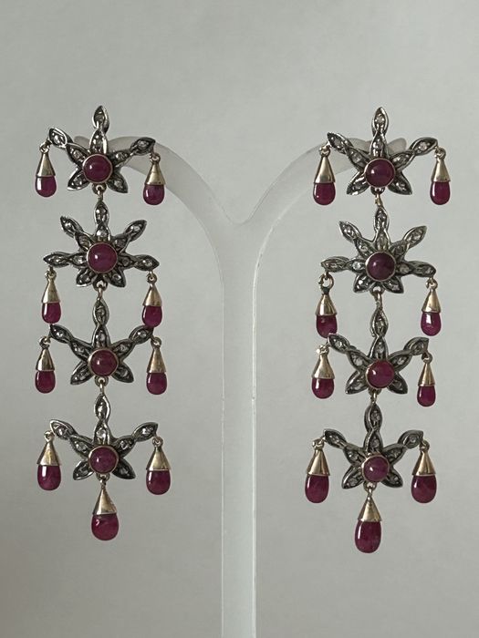 Cercei aur 14k, 17.86 CT rubine si diamante