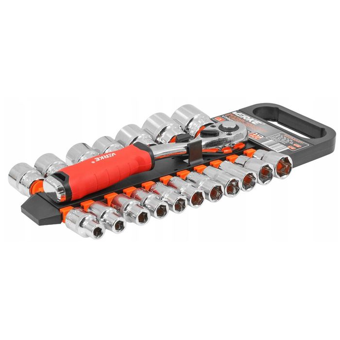 Set chei tubulare 1/2", CR-V cu clichet 72T, 19 piese, Verke