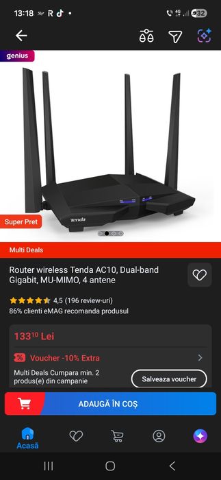 vând Ruter Wireless AC 10 dual bad gigabit Mu mimo 4 antene