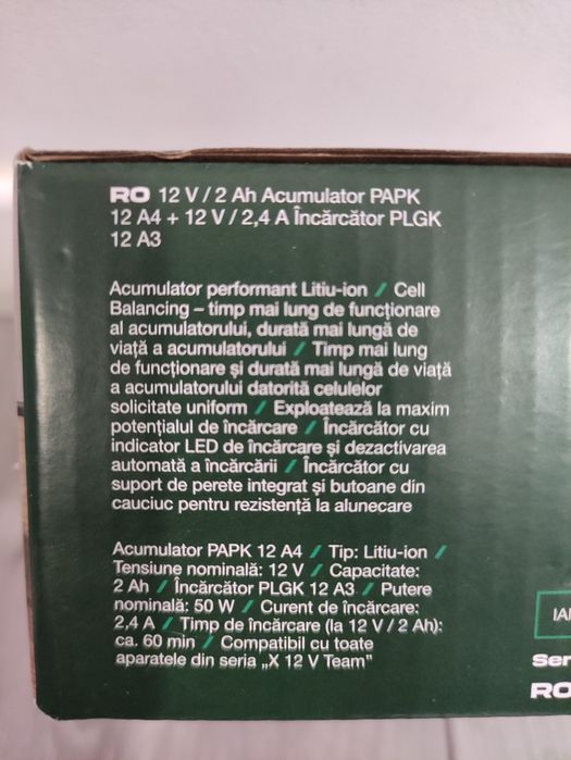 Baterie 2 ah 12 V  incarcator 2.4 ah Parkside set  acumulator