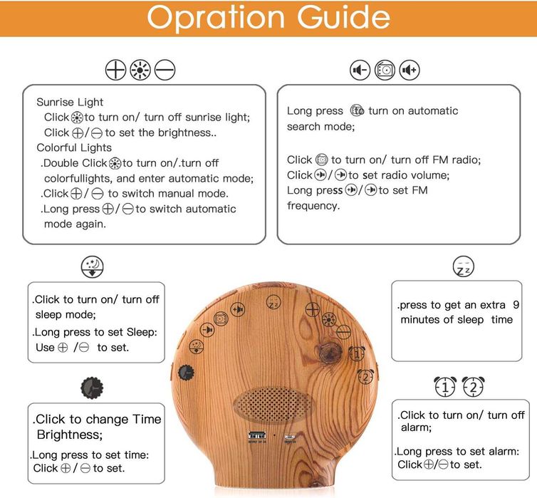 Часовник- лампа с бели звуци, изгрев/ залез и радио COULAX