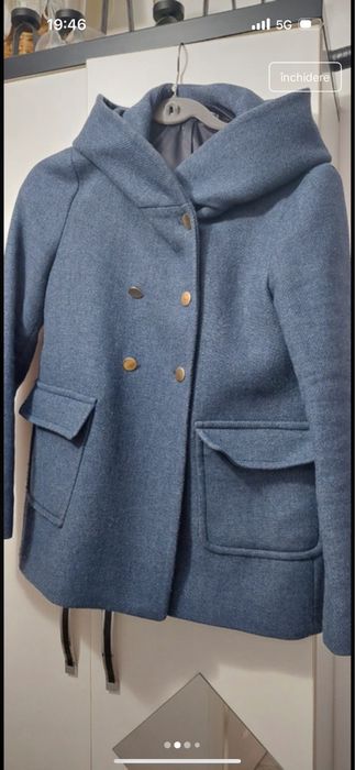 Palton scurt Zara albastru cu gluga Mărimea S