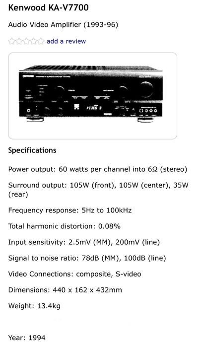 Surround Amplifier Kenwood KA-V7700 10 Din 10